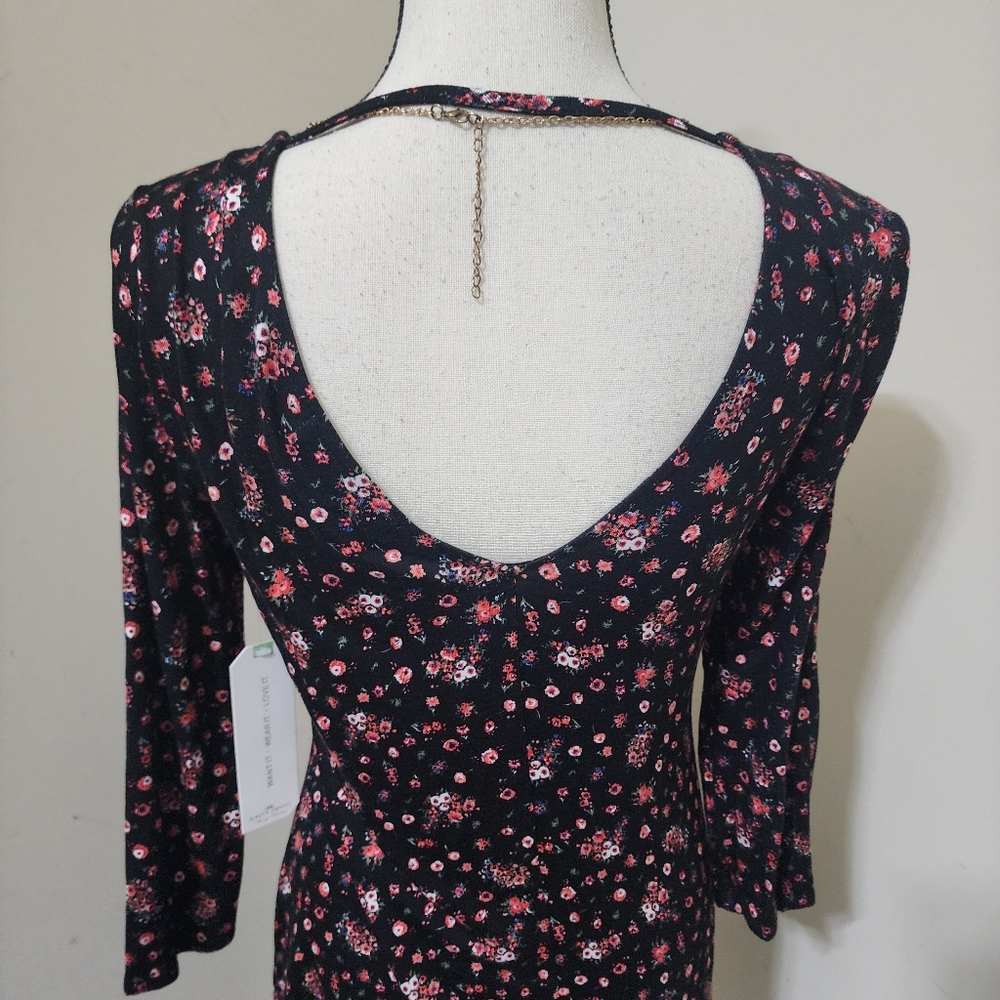 ALMOST FAMOUS Ditsy Floral Boho Cut Out Back Dress, size‎ Large, Black Multi - Picture 8 of 13